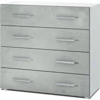 Vladon Kommode Pavos V1 (Kommode, ​mit 4 Schubladen), Weiß matt/Beton Oxid Optik (76 x 72 x 35 cm)