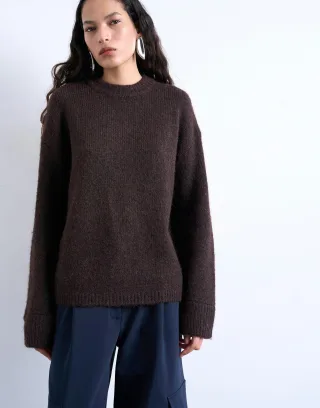 topshop - TSKILLE BOXY CREW KNIT PULLOVER Chocolate Brown - Gr. - XS