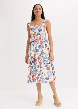 bonprix Midikleid aus feinem Viskose-Mix, weiß, Gr.40, sommerliches Midikleid aus feinem Viskose-Mix mit Volant am Ausschnitt und dekorativem Print