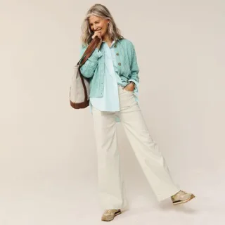High Waist Jeans mit weitem Bein in Petite-Größe, Damen, size: petite, Elfenbein, Baumwoll-Mischung/Polyester-Mischung, by Lands' End