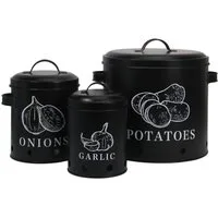 Neuetischkultur Vorratsdose Vorratsdosen 3er-Set Landhaus Schwarz, Eisen, (Set, 3-tlg., 3 Vorratsdosen), aus Metall für Kartoffeln Zwiebeln Knoblauch
