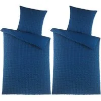 Visaggio Bettwäsche Seersucker Bettbezug Set Quadrat Gestreift, Seersucker, 4 teilig, Pflegeleicht, kühlend, Sommer Bettwäsche