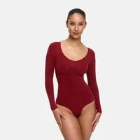 cfab (creamy fabrics) Shaping-Body Bodysuit Sculpting Shapewear Longsleeve mit String-Wine Red-2XL (1-tlg)