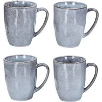 Levandeo® Becher, Steingut Becher 4er Set 300ml Tasse Grau Kaffeetasse Modern Design