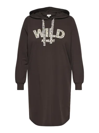 ONLY CARMAKOMA - CAREZA LS HOODI SWEAT MINI DRESS JRS Coffee Bean - Gr. - 48