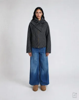 Smith&Soul - Short Wool Jacket With Scarf marine print - Gr. - S