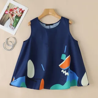 ZANZEA Women Holiday Fashion Round Neck Graphic Printed Tanks Casual Crew Neck A-Line Vests Tops