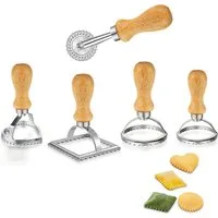 TUWENA Ravioliform 5 Stück Edelstahl Ravioli Former Ausstecher Cutter mit Teigtaschenrad