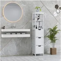 HOMCOM Badkommode Badezimmerschrank Badschrank (Hochschrank mit 3 Schubladen, 2 offenen Fächern, 1 St., Aufbewahrungsschrank für Badezimmer, Wohnzimmer), Weiß, 30 x 30 x 142,4 cm