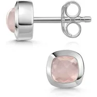 Materia Paar Ohrstecker Damen Rosenquarz rosa facettiert quadratisch SO-340, 925 Sterling Silber