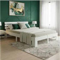 Homestyle4u Massivholzbett 90x200 120x200 140x200 160x200 180x200 Doppelbett Kopfteil Lattenrost (Set, mit Lattenrost, Weiß), 160x200, modern, stabil