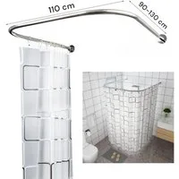 Coradoma Duschvorhangstange U / L Form 90-130cm Winkelstange halbrund Dusche, ausziehbar, Duschstange