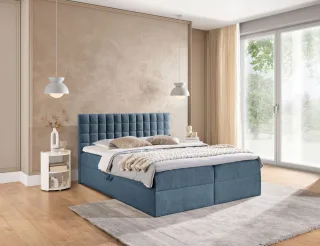 Boxspringbett Schlafzimmerbett TORIBO PREMIUM 180x200cm Stoff Coral Himmelblau