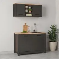 Inter Link Pantryküche Pienza, Miniküche, Singleküche, Einbauküche, Kochnische, Ohne E-Geräte, für Spüle & Spülmaschine, Soft-Close, B: 130 cm