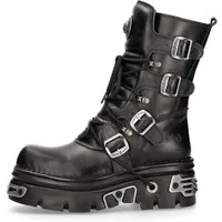 NEW ROCK M-373-S4 Ankleboots Edle Schwarzleder-Stiefel für den rebellischen Look