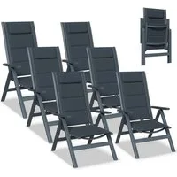 Furnicopia Gartenstuhl Gartenstühle Faltbarer Liegesessel Hochlehner Alu 7-fach verstellbar (Set, 6 St), Bis 120 kg, Stabile Gartenstühle mit Rückenlehne & Armlehnen