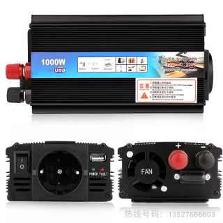 1000W Car Power Inverter 12V to 220V Converter DC to AC Inverter EU Plug Efficient Heat Dissipation for Outdoor Home Car