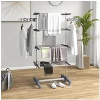 HOMCOM Wäscheständer Wäschetrockner Turm, Standtrockner mit Klappbarem Flügel, für Indoor, Outdoor, Stahl Grau 80,142 x 55 x 172 cm
