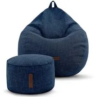 Green Bean Sitzsack Indoor Sitzsack L Home Linen + Hocker (2er Set Indoor Sitzsack 80x90x50cm + Sitzpouf 45x25cm mit EPS-Perlen Füllung -, Fußhocker Fußkissen Sitz-pouf Bodenkissen Liegekissen), Sitzkissen Lounge Chair Sitzhocker Relax-Sessel Bean Ba