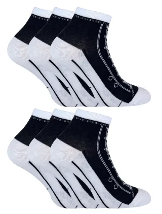 6 Paar Multipack Socken, die wie Schuhe aussehen | Socken Snob | Neuheit lustig Lace Up Converse Socken - schwarz