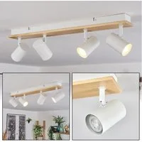 hofstein Deckenleuchte Deckenlampe aus Metall/Holz in Weiß/Naturfarben, ohne Leuchtmittel, Deckenleuchte im Boho-Design mit verstellbaren Schirmen, 4 x GU10