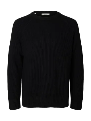 selected men - SLMBRAUN KNIT RLX RIB CREW NECK NOOS Black - Gr. - M