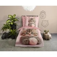 good morning Kinderbettwäsche Chat, Renforcé, 2 teilig, Baumwolle, Renforcé, Wendeoptik, Kind, Mädchen, Katze