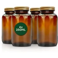 Nature Basics Vorratsglas Vorratsdosen Glas Set - 4 x 250 ml - Braunglas mit Gewinde, (4 x 250 ml)