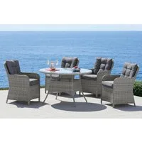 KONIFERA Garten-Essgruppe Menorca, (Set, 13-tlg., 4x Sessel, 1x Tisch ØxH: 120x75cm, inkl. Auflagen), Polyrattan, Aluminium, Tischplatte aus 5mm starkem Sicherheitsglas