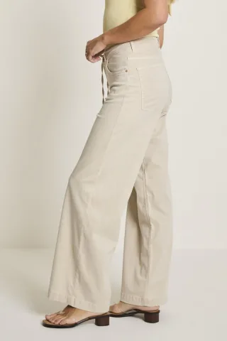 para mi - Stoffhose mit weitem Bein und hohem Bund beige - Gr. - 40