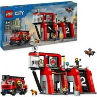 LEGO® Feuerwehrstation mit Drehleiterfahrzeug (60414), LEGO City Konstruktionsspielsteine, (843 St), Made in Europe