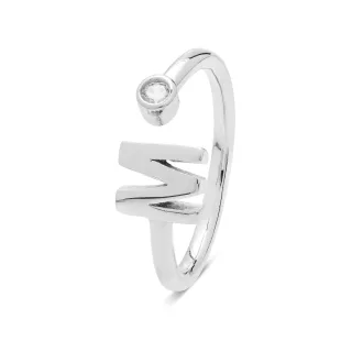 Luxenter Alphabetring aus 925 Sterling Silber mit glänzenden Zirkonia und rhodiumbeschichtetem Finish