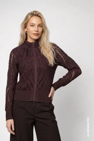 monari - Strickjacke mit Cornelly-Muster black coffee - Gr. - 38