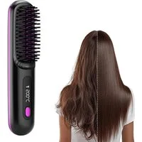 FANNOU Haarglättbürste Stylingbürste für kurze Haare kabellos Haarglätter Bürste, tragbare Haarbürste elektrisch für unterwegs, wiederaufladbar