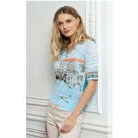 Passioni Kurzarmpullover mit Print und und Metallicgarn