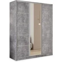 Masseno Schwebetürenschrank PINA 150 cm Kleiderschrank mit Spiegel 3 Türen und 4 Schubladen Beton