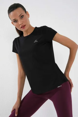 Damen Einfarbiges Kurzarm T-Shirt mit Rundhals