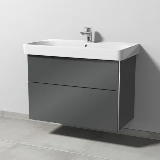 Sanipa 3way Waschtischunterbau zu Geberit Smyle Square Waschtisch mit 2 Auszügen, Anthrazit-Glanz BS67179