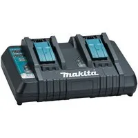 Makita Original Doppel-Ladegerät für 2 18V Akkus gleichzeitig, Schnellladung Akku-Ladestation (Integrierte aktive Kühlung, Laden von zwei Akkus gleichzeitig)