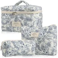 Blusmart Kosmetiktasche 3 teile/satz Damen geste ppte Baumwolle Aufbewahrung tasche (ästhetisch bedruckte Make-up-Tasche, 3-tlg., Groß, Mittel, Klein), Kapazität Toiletten artikel Veranstalter Kosmetik beutel