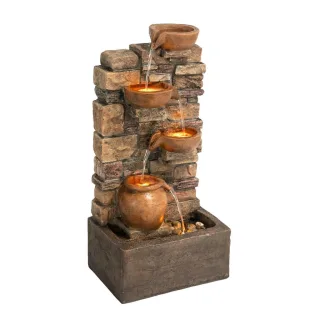 Teamson Home Gartenbrunnen, Braun, Kunststoff, 34.75x72.39x25.73 cm, Gartenzubehör, Gartendeko