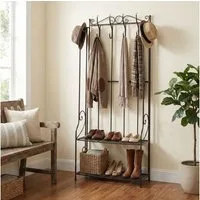 Ambiente Haus Garderobenständer Garderobe im Landhaus-Stil mit 4 Haken, und 2 Regalböden aus Metall