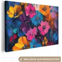 OneMillionCanvasses® Leinwandbild Blumen - Bunt - Abstrakt - Modern, Fotodruck (1 St), Leinwand Bilder Klein, Wand Dekoration Aesthetic 30x20 cm