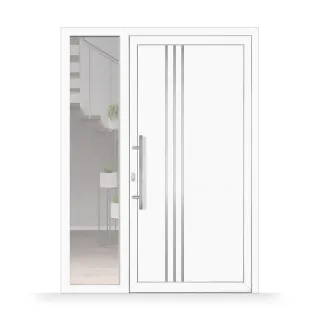 Haustür Weiß mit Seitenteil, Kunststoff, Weiß, Seitenteil links, 1260 x 1760 mm, 2-fach Verglasung, individuell konfigurieren