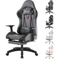 FOXSPORT Gaming-Stuhl inkl. Rücken- & Nackenkissen, ergonomischer Bürostuhl (Computer Stuhl mit Racing-Design, Drehstuhl mit 3D-Armstützen und verstellbarer Fußstütze, 150° verstellbare Rückenlehne, 1 St), 360° drehbar, 10 cm Höhenverstellung, belast
