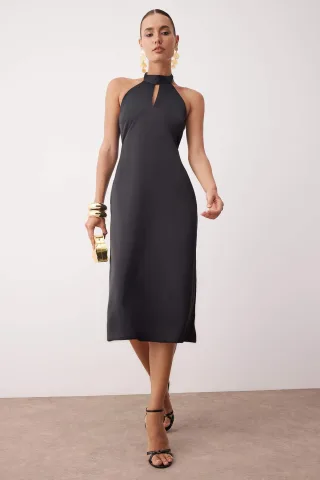 Damen Unifarbenes ärmelloses Midi-Cocktailkleid
