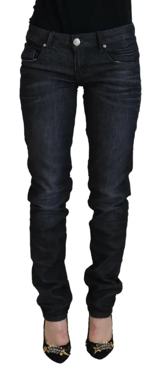 Acht Schwarze Baumwolle Niedrige Taille Slim Fit Damen Freizeit Denim Damenjeans