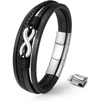 UNIQAL.de Lederarmband Unisex Schwarz & Silber mit Unendlichkeit Symbol – „NICE INFINITY“ (Elegant verarbeitet, langlebig und angenehm zu tragen – das ideale Geschenk für Männer & Frauen., Echtleder, Edelstahl, Magnetverschluss mit Verlängerungsglied