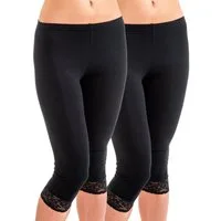 HERMKO Caprileggings 5722 (Pack, 2er) ¾ lang mit Spitze, Bio-Baumwolle/Elastan, Umschlagbund