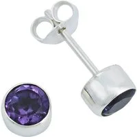mantraroma Paar Ohrstecker SAMA rund klein aus 925 Silber mit Amethyst facettiert (Paar, Paar Ohrringe mit Schmuckbeutel), 925 Sterling Silber Ohrringe für Damen
